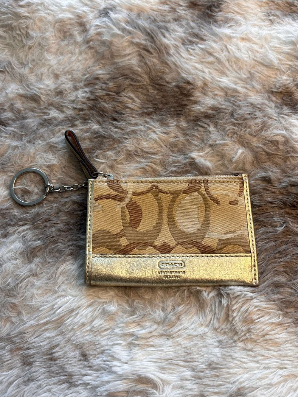 Coach Gold Signature Canvas Card Case Keyring